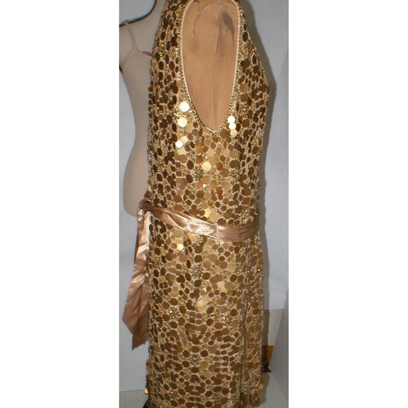New Womens 10 NWT Matthew Williamson Designer Dress Gold Sequin Sleeveless Beads - Picture 10 of 12